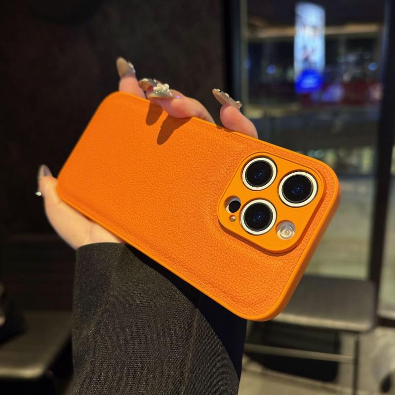 Models Are Suitable 16pm Lychee Pattern Phone Case 14 Leather Simple 15 Fine Hole Iphone17pro Full