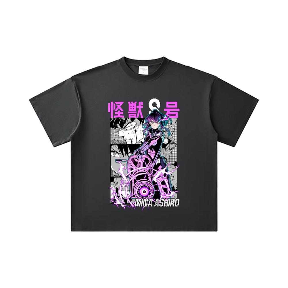 260 GSM Double Yarn 32 Count 100% Cotton Kaiju No 8 V15 Mina Print Unisex Heavy Cotton T Shirt