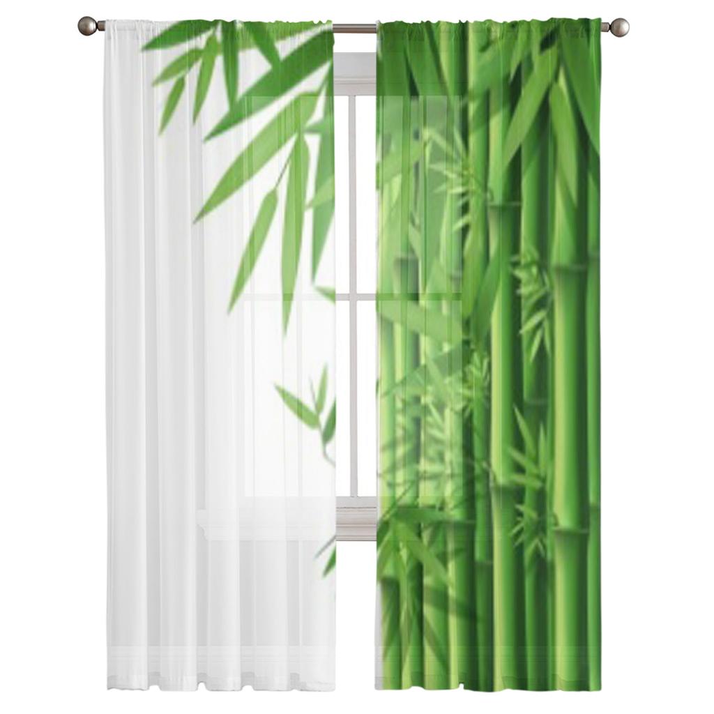 Bamboo Green White Plant Tulle Sheer Curtains for Living Room the Room Bedroom Kitchen Decoration Voile Organza Curtains