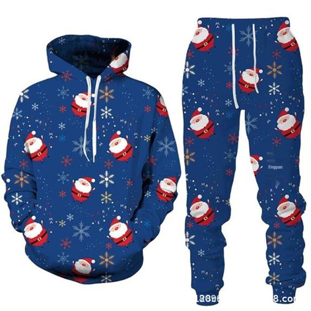 2024 Herbst-Winter 3D-Druck Herren Weihnachts-Kapuzenpullover Sweatshirt Set