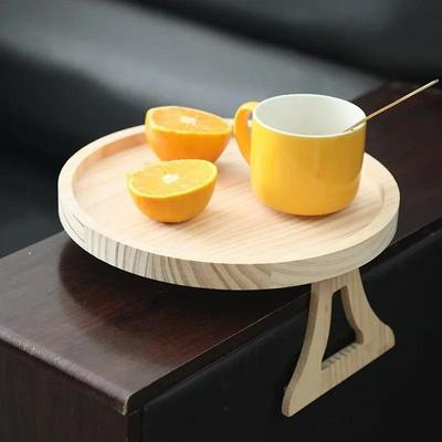 Holz Sofa Armlehnenablage Rund zum Einhängen Frühstückstablett Heimgebrauch Faltbarer Sofa Beistelltisch Snacktabletts Integrierte Aufbewahrungstabletts