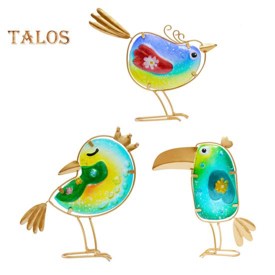 

3 шт./компл. садовое стеклянное украшение в виде птицы, устойчивое к погодным условиям, внутреннее и внешнее дворовое искусство, металлическая проволока, витражное стекло, стоящая мультяшная статуя птицы 1 Set