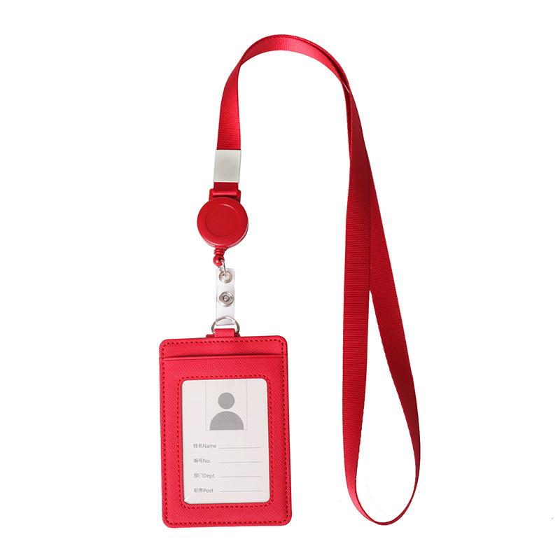 PU Leather Badge Holder with Retractable Lanyard ID Card Holder Name Tag School Office Supplies