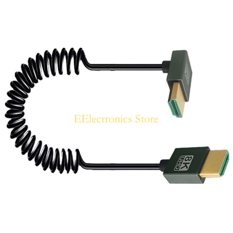 B03C High Performances HDMIcompatible Male to Male Coiled Cable 8K@60Hz Stretchable for Camera