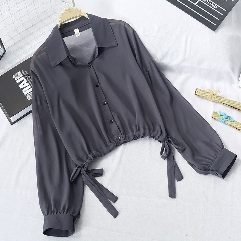 Sunscreen Shirt Women Wear Suspenders and Skirts with Thin Lantern-sleeved Short Tops
