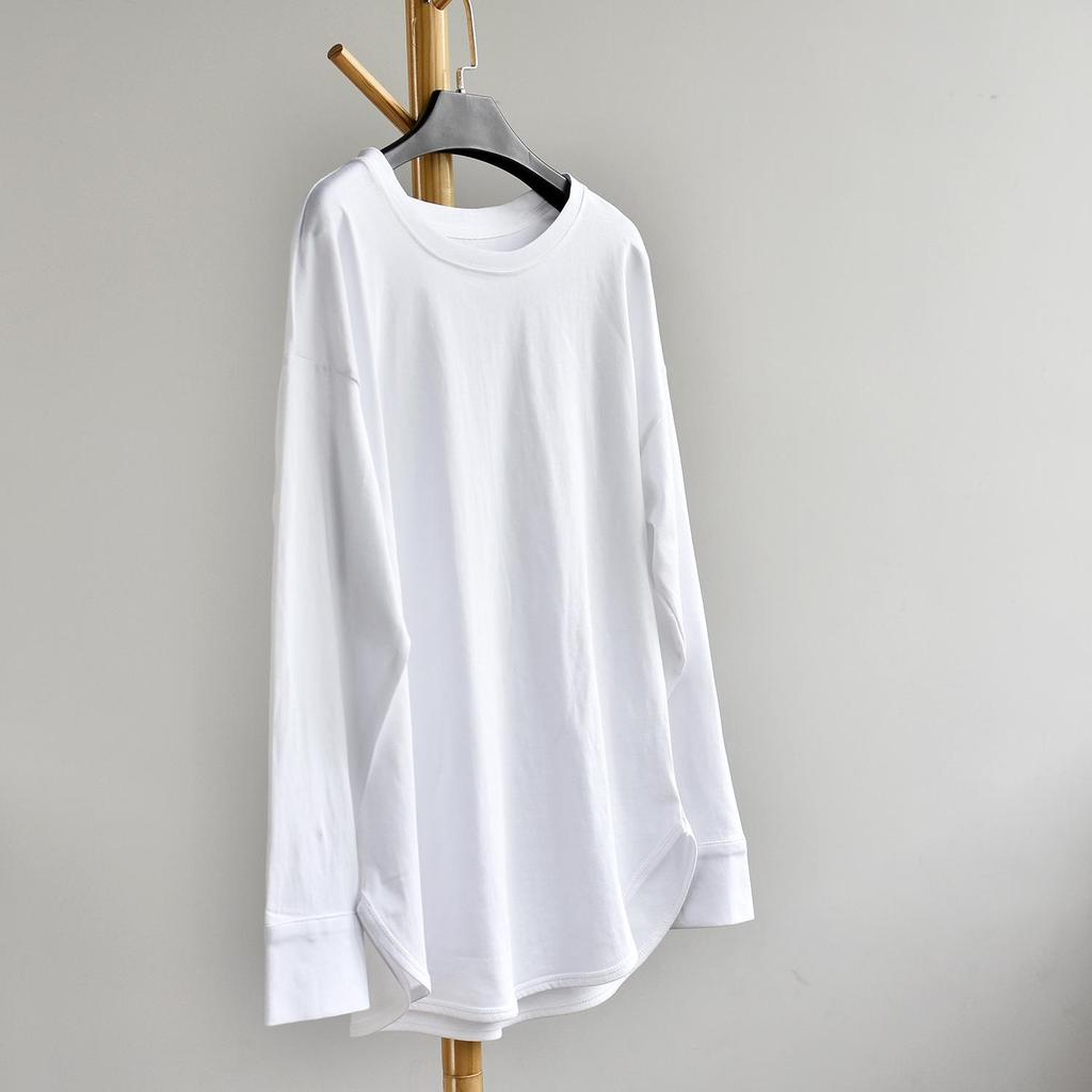 Lace Spliced Plus Size Pure Cotton Long Sleeve T-Shirt - Mid-Length Early Autumn Women's Top