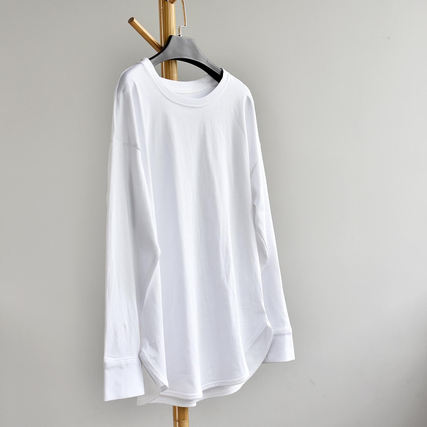 

Lace Spliced Plus Size Pure Cotton Long Sleeve T-Shirt - Mid-Length Early Autumn Women s Top One Size (Fits 40-75 kg)