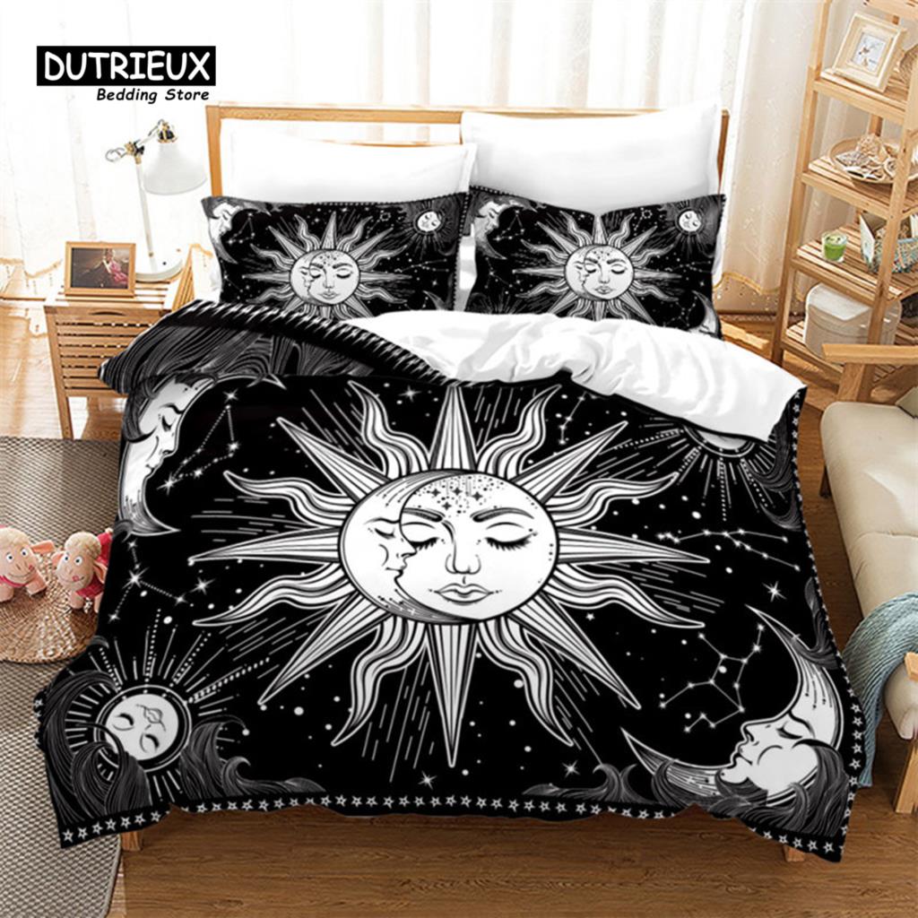 Sun And Moon Duvet Cover Exotic Galaxy Stars Bedding Set Microfiber Astrology Comforter Cover Queen For Kids Boys Teens Bedroom