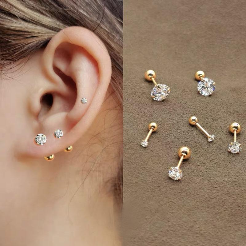 1piece 20G Bar Stainless steel Screw Piercing Zircon Ear Tiny Stud for Women Men Tragus Cartilage Standard Lobe Daith Earring