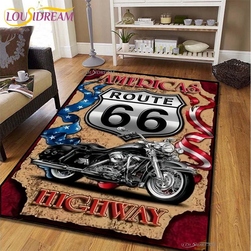 Route66 Motorcycle Carpet for Living Room Bedroom Rugs Kitchen Kids Door Unslip Floor Mats Birthday gift photography props Rug