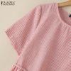 ZANZEA Women Casual Round Neck Short Sleeve Stripe Summer Dress
