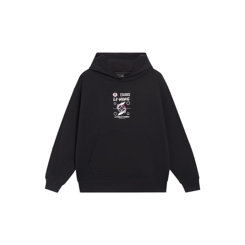 Li-Ning Sports Trend Series Solid Color Drawstring Pullover Sweatshirt Unisex Tops Black AWDT065-2
