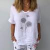 Fashion Cotton Linen Loose Casual Blouse Women Vintage Short Sleeve Printed Shirt Women Elegant V Neck Office Lady Tops