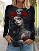 Zuckerschädel Muster Damen Langarmshirt Tag der Toten Hemden 3D Gedruckte Tops Sommer y2k Gotischer Stil Damenbekleidung