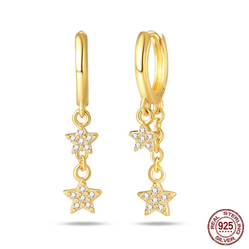 Real 925 Sterling Silver Star Earrings For Women Sparkling Zircon Ear Studs Luxury Fine Engagement Wedding Jewelry Gift For Girl