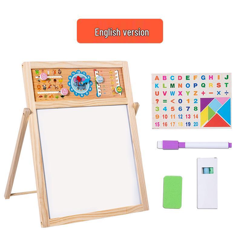Magnetic Double-Sided Wooden Kids Whiteboard and Chalkboard - Foldable Drawing and Writing Board Toy