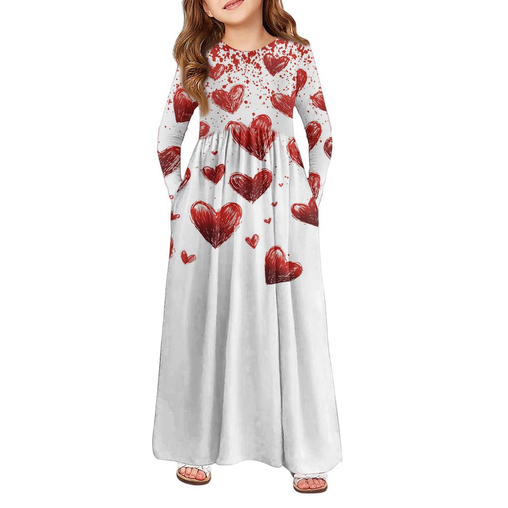 Mädchen Maxi Kleid - Langarm Taschenkleid Valentinstag