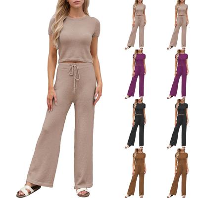 Women's Fashion Vacation Beach Round Neck Casual Loose Short Sleeve Pants Suit