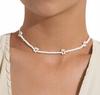 Naszyjnik Choker Biały Kwiatki Kwiatuszki Koraliki Z Koralikami Drobny Boho