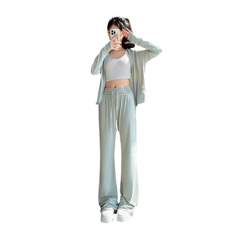Women's Summer High-Waist Flare Pants - Sun Protection, Thin Ice Silk, Casual Straight-Leg Trousers