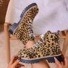 Women's Plus Size Leopard Print Combat Boots Fall New Platform Chunky Heel Lace-Up Non-Slip Fashion Boots