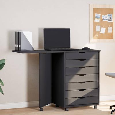 Vidaxl Rollender Schrank mit Schreibtisch Moss, Grau, Kiefernholz