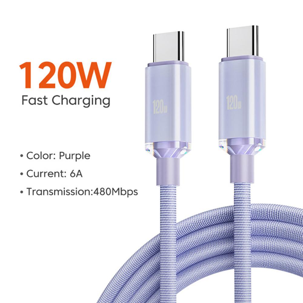 

120W USB C To Type C Cable 6A PD Super Fast Charging Data Cord For iPhone 15 Pro Max Samsung S24 S23 Xiaomi Redmi Charger Cable 0.25m фиолетовый