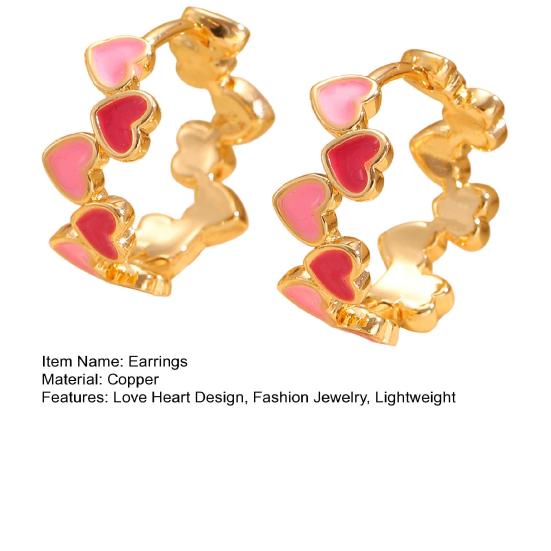 Oil Dripping Love Heart Earrings Hypoallergenic Golden Hollow Heart Hoop Earrings Lightweight Women Girls Earrings Fashion Jewelry