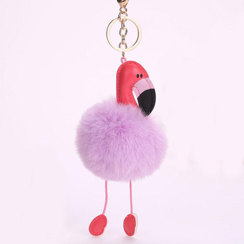 Cute Fluffy Pompom Flamingo Plush Toy Fur Fake Rabbit String Pendant Rope Plush Doll Toys Decor Gift Toy Bag Pendant Toy