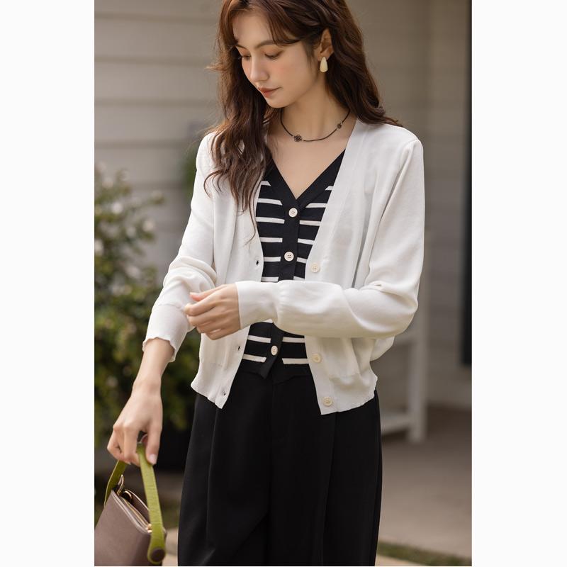 

Mishow Mock двухсекционный вязаный кардиган для женщин в полоску специального дизайна с v-образным вырезом и панелями, тонкий весенний, элегантный, мягкий, на пуговицах для женской одежды MXC11Z1258 F