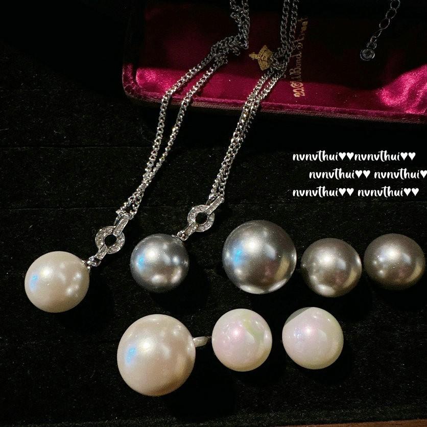 Mermaid Princess Maiduo Hemp Gray Pearl Ring, Tahiti, Deep Sea Gray Bead Ring Buckle Zircon Necklace Combination