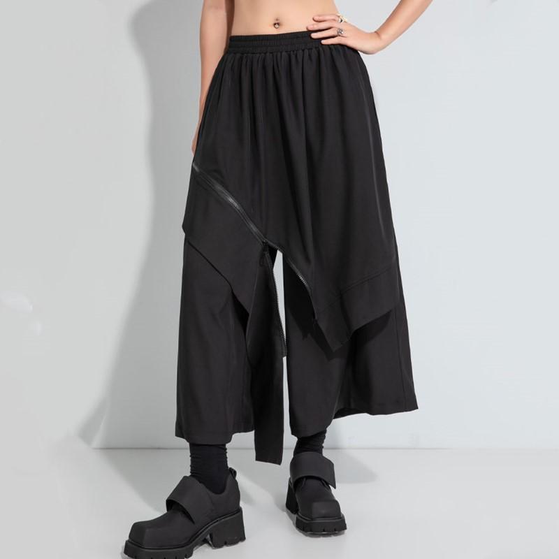 Black Plus Size Spring Summer Autumn High Waist Wide Leg Skirt Pants Women Loose Casual Trousers
