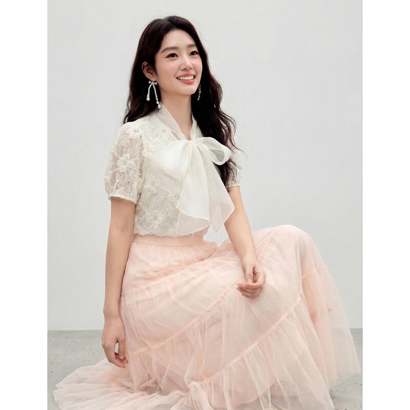 Autumn Lady Women s Fashion V-Neck Lace Drop Shoulder Blouse S