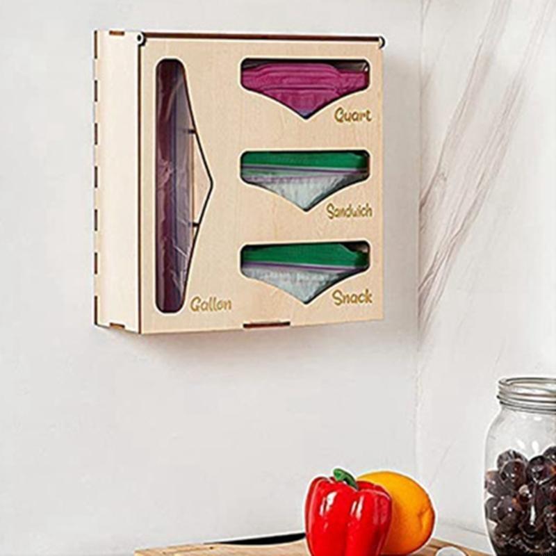 Plastic Wrap Storage Box Basswood Plywood Storage Box Kitchen Drawer Bag Storage Bag Self-Sealing Bag X3UC