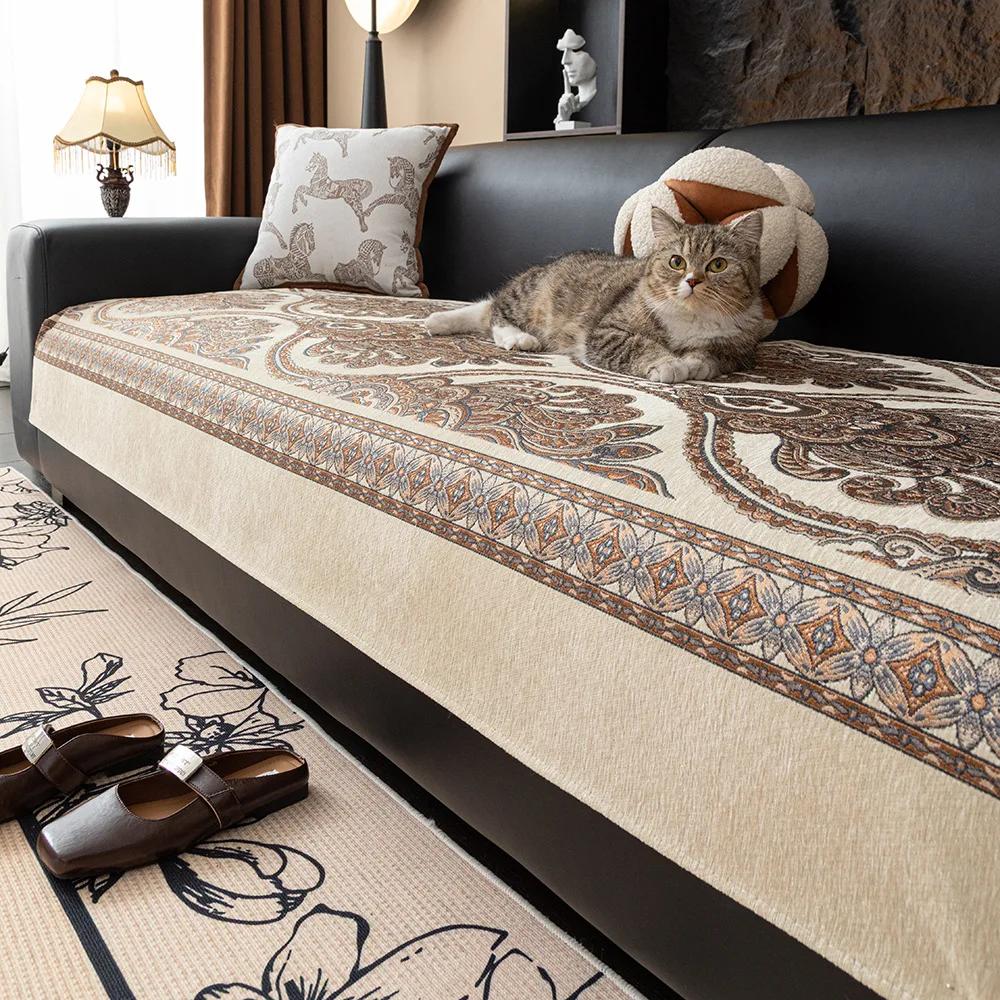 2025 New European Style Light Luxury All Seasons Universal Chenille Jacquard Fashionable Sofa Cushion Cover Backrest Towel