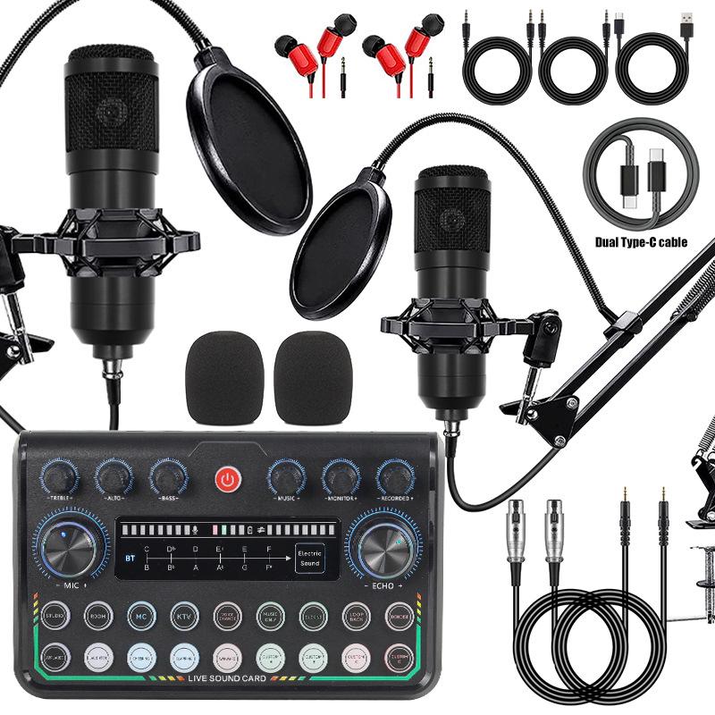 Mobile Phone Sound Card Type-C Converter & Microphone Set for English Podcasting & Live Broadcasts - F998