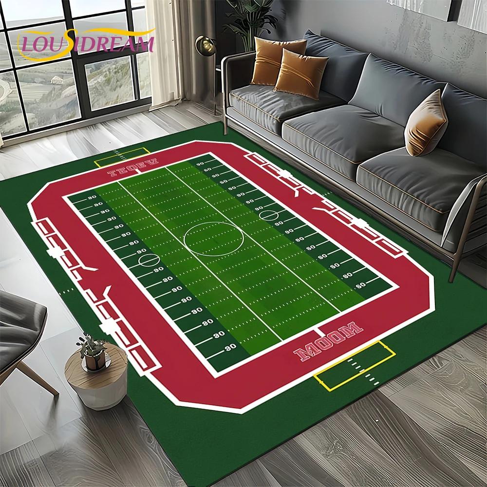 2025 Rugbyfeld Rugby American Football Cartoon Teppich für Wohnzimmer Schlafzimmer Zuhause Sofa Dekoration, Teppich rutschfeste Fußmatte