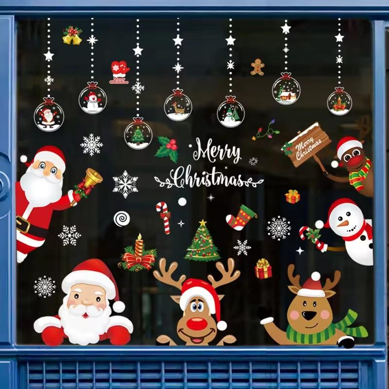2025 Christmas Decorative Glass Window Stickers Santa Claus Snowman Elk Scene Layout Electrostatic Wall Sticker Xmas Ornaments
