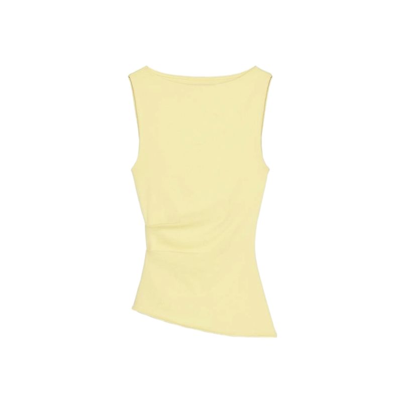 

Za Spring/Summer New Women s Clothing Casual round Neck Silm Easiest for Match Ruched Asymmetric Boat Neck Sleeveless T-shirt 4424311 Yellow S