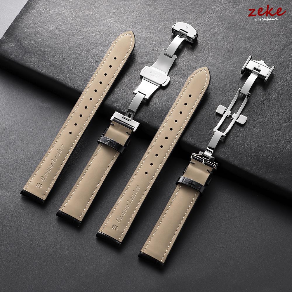 Premium Genuine Leather Watchband 18mm Men's and Women's Replacement Casual Strap with Butterfly Clasp Watch Bracelet Accessory