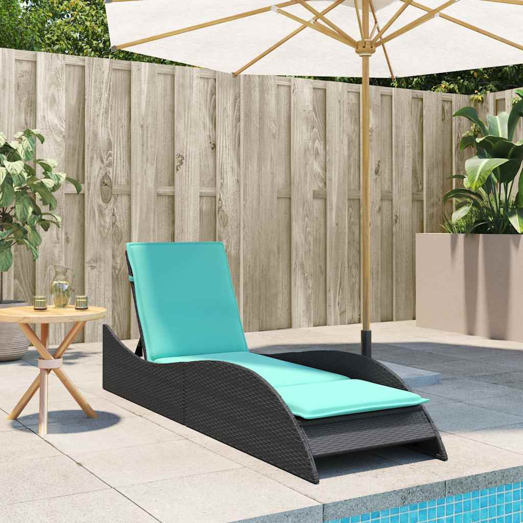 Sun Lounger with Cushion Black 60x205x73 Cm Poly Rattan