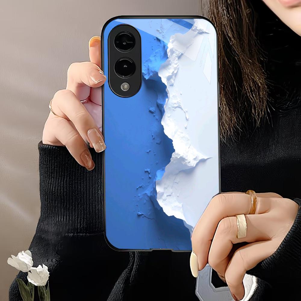 Ocean Land Blu e bianco Semplicità Custodia per Telefono di Lusso Custodia per Telefono in Vetro per Samsung Galaxy S26 S25 S24 S23 S22 S21 FE,Ultra,Plus