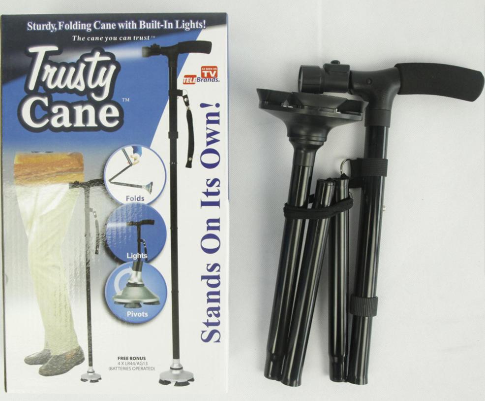 Magic Trusty Cane: Folding Aluminum Walking Stick with Light, 5-Section Shock-Absorbing, Anti-Slip Cane for Elderly. синий