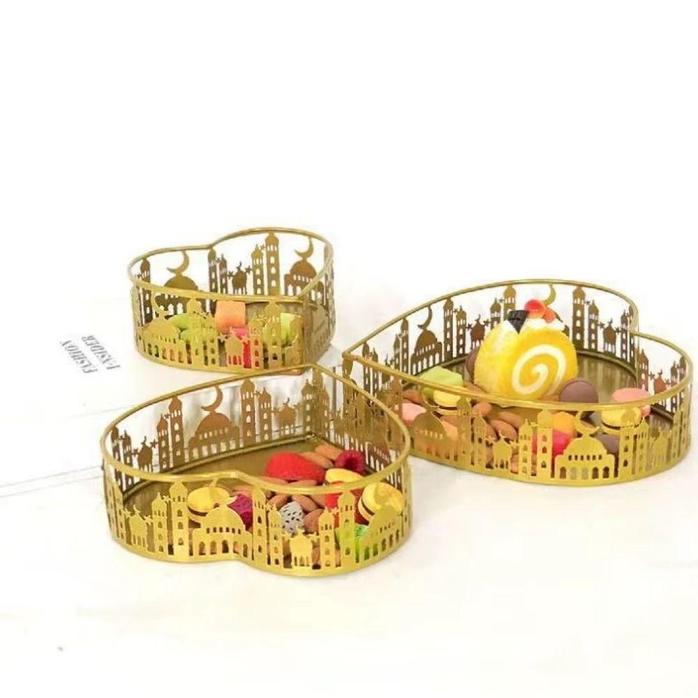 3Pcs Gold Color Ramadan Decorative Tray Heart Shaped Eid Candy Dish  Islamic Holidays