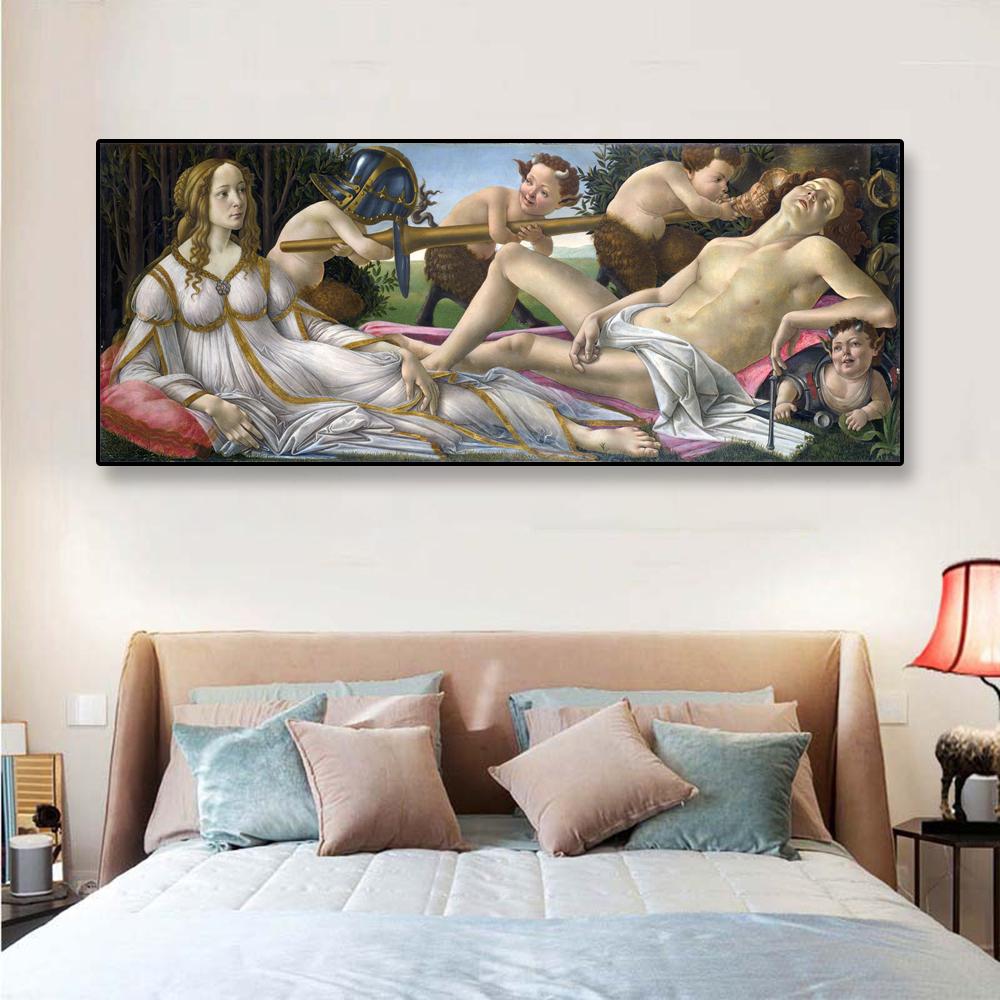 Vintage Oil Painting Venus and Mars Poster By Alessandro Botticelli Prints Canvas Painting Home Living Room Gallery Decoration