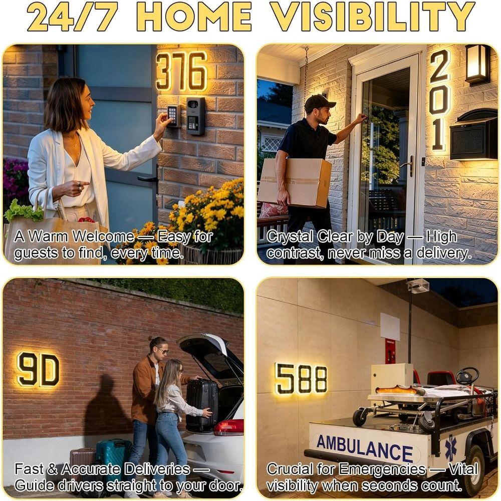 IP44 Waterproof Solar House Numbers 6.7 Inch Size Lighted House Numbers Outdoor Use