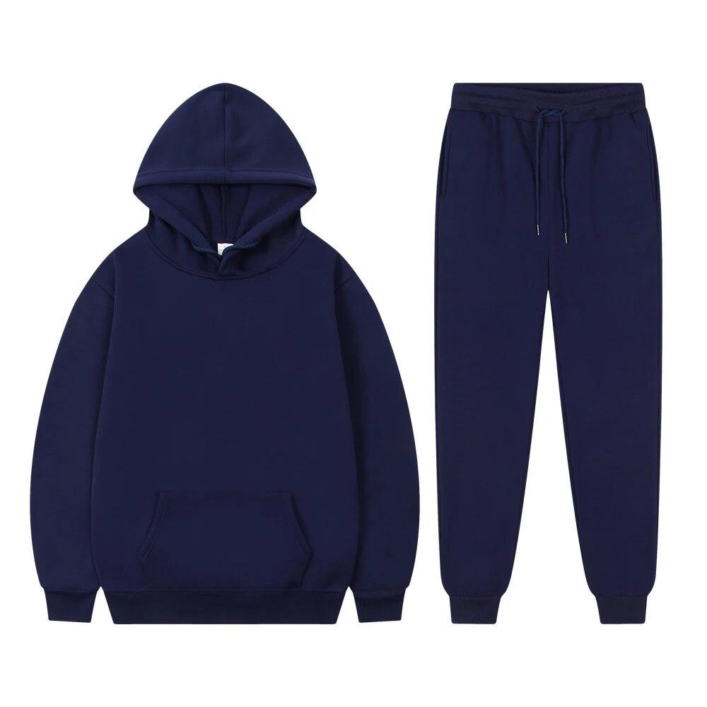 Luvtröjor för män Dam Enfärgade Sweatshirt Set Casual Långärmade Luvtröjor Byxor Polar Fleece Tvådelade kostymer Y2k träningsbyxor