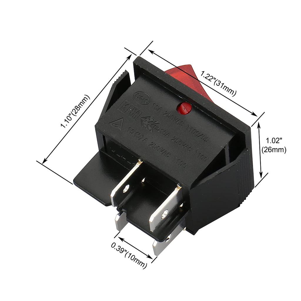 Baomain Red Light SPDT On/Off Snap-in Boat Rocker Switch 4 Pin 16A/250V UL TUV Listed (1, Red)