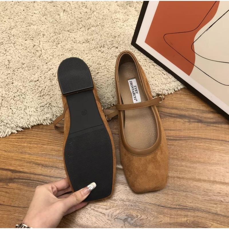 New Style Women's Brand Flat Bottom Mary Jane Women's Retro One Line Buckle Red Women's Patent Leather Ballet Shoes