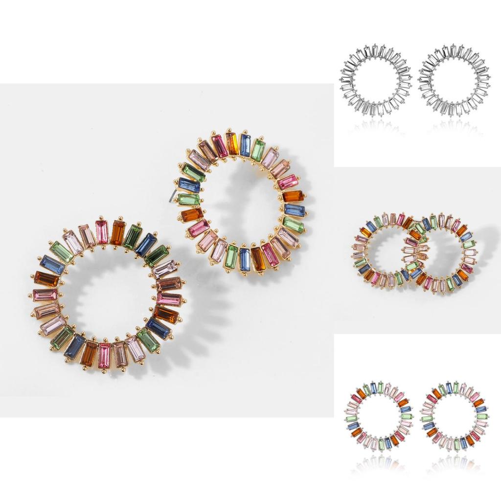 High-quality Plated Alloy Geometric Crystal Round Earrings For Women